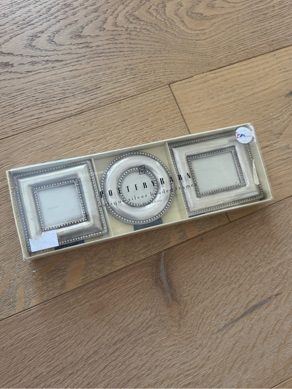 POTTERY BARN Set of 3 Antique Silver Beaded Mini Frames